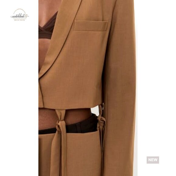 Cutout Blazer with Tie Closure, Mid-Weight Suiting Fabric, Long Sleeve - Picture 6 of 6